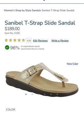 SAS Metallic Gold T‑Strap Slide Sandal